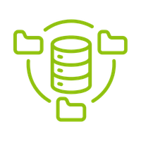 An illustration of a database represented as a cylinder, surrounded by three arrows pointing outward to graphic icons that resemble folders, symbolizing data distribution.