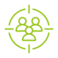 An illustration of three stylized human figures within a circular target symbol, depicted in green on a light background.